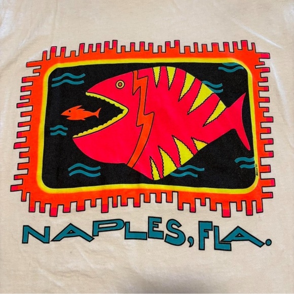 VTG 90s Naples Florida Tourist T-Shirt L Neon Fish Art Single Stitch USA FOTL - Picture 3 of 7